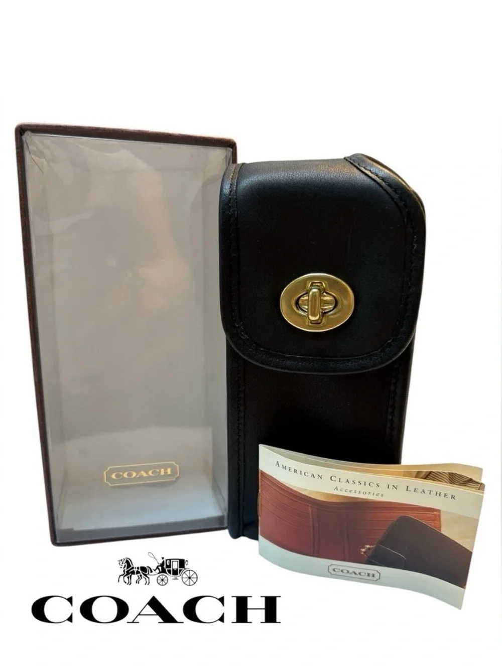 Vintage Coach Legacy Leather Cell Phone Case Black 1995 Box & Pamphlet
